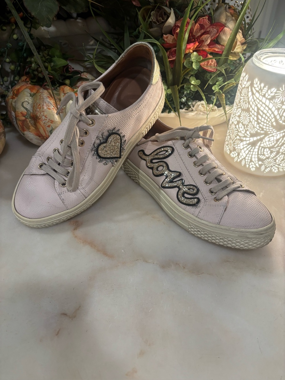 NURSACR PINK Beige Leather Low-Top Sneakers Size 39